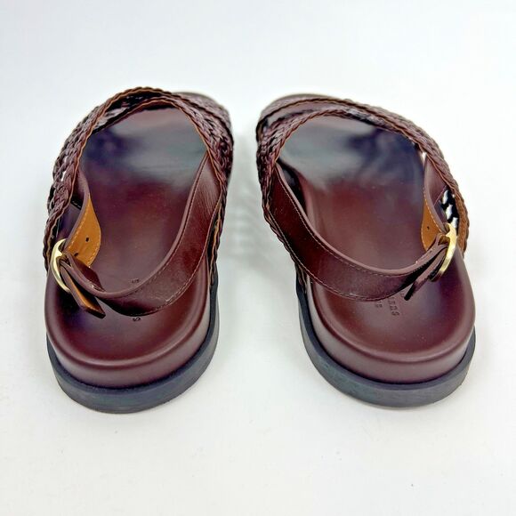 Sezane Tilda Low Sandals Size 9 Brown Smooth Woven Leather Flats Buckle Shoes - Picture 6 of 16